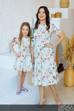 Комплект летних платьев с цветочным принтом для мамы и дочки "Тиффани" М-2183