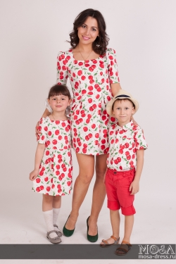 Комплект одежды Family Look для мамы дочки и сына "Вишенки" М-218