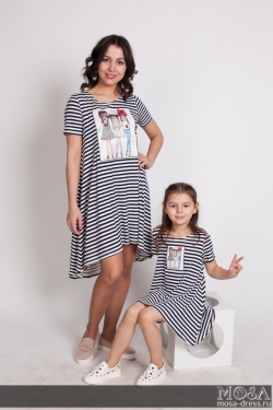 Комплект платьев Family Look для мамы и дочки "Тельняшка" М-258