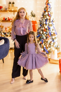 Комплект в стиле Family Look блуза для мамы и платье для дочки "Паула" М-2204