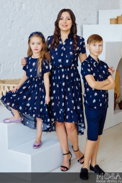 Комплект летних платьев в стиле Family Look оптом для мамы и дочки "Скарлет" М-2172