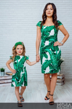 Комплект летних платьев в стиле Family Look для мамы и дочки "Марсель" М-2132