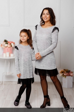 Комплект платьев Family Look для мамы и дочки "Grey" М-2047