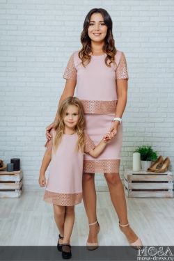Комплект в стиле Family Look костюм с юбкой для мамы и платье для дочки "Милано" М-2139